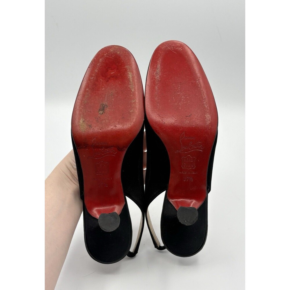 Christian Louboutin Black Satin Slingback Kitten Heels Vintage Sz EU 37.5 - Picture 10 of 13